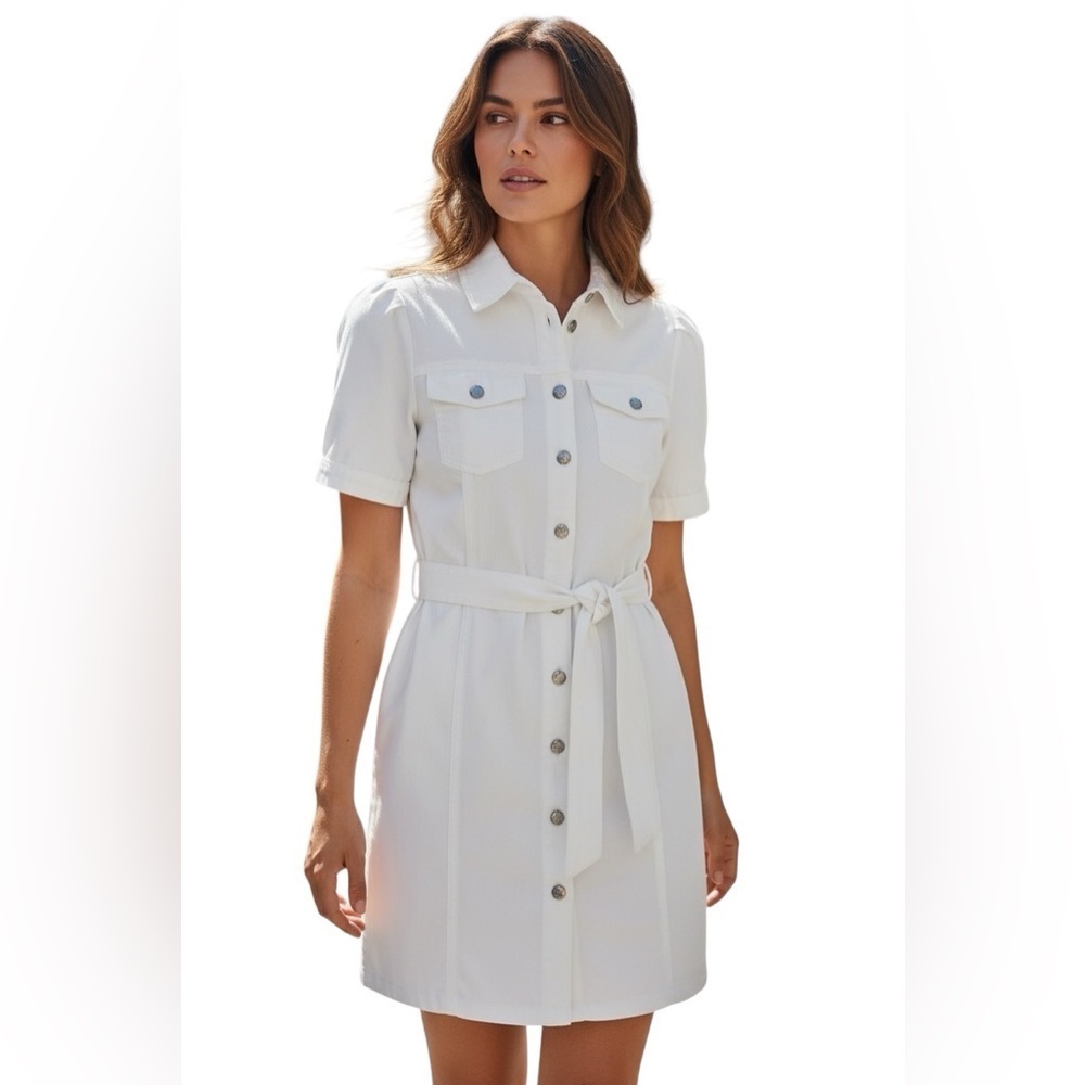Nanette Lepore New White Button Front Shirt Dress Belted Size 12